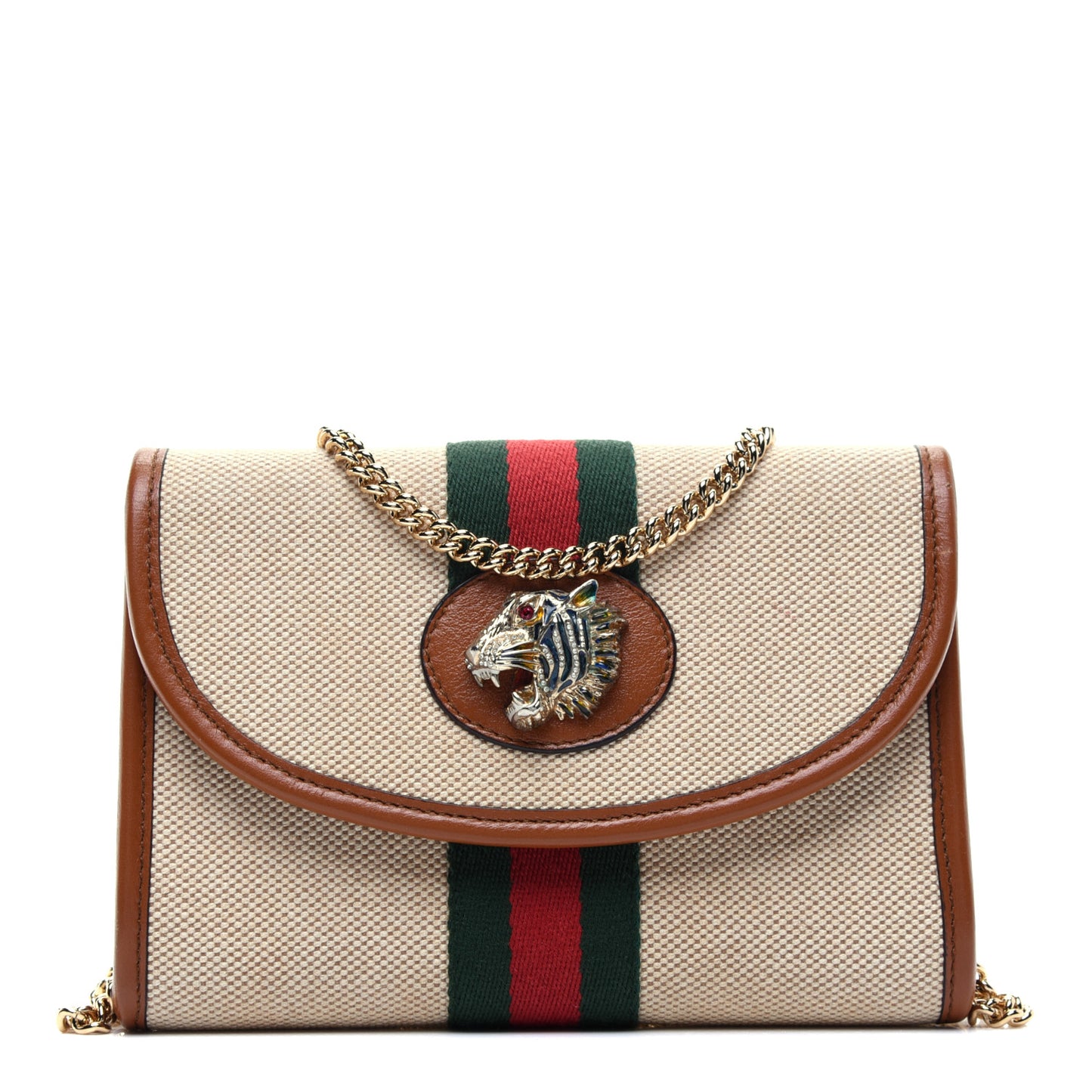 Vintage Canvas Calfskin Web Mini Rajah Slim Flap Shoulder Bag Sand Light Cuir