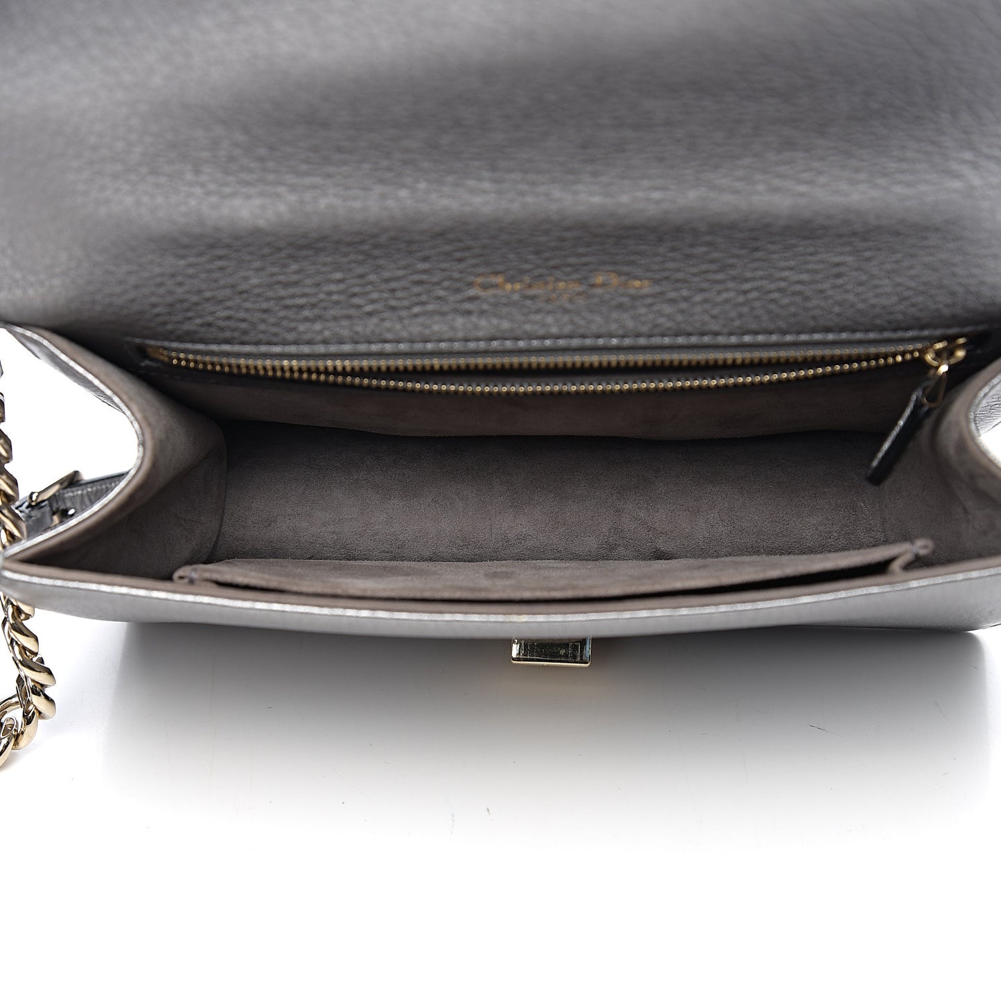 Metallic Grained Calfskin Medium Diorama Flap Bag Silver