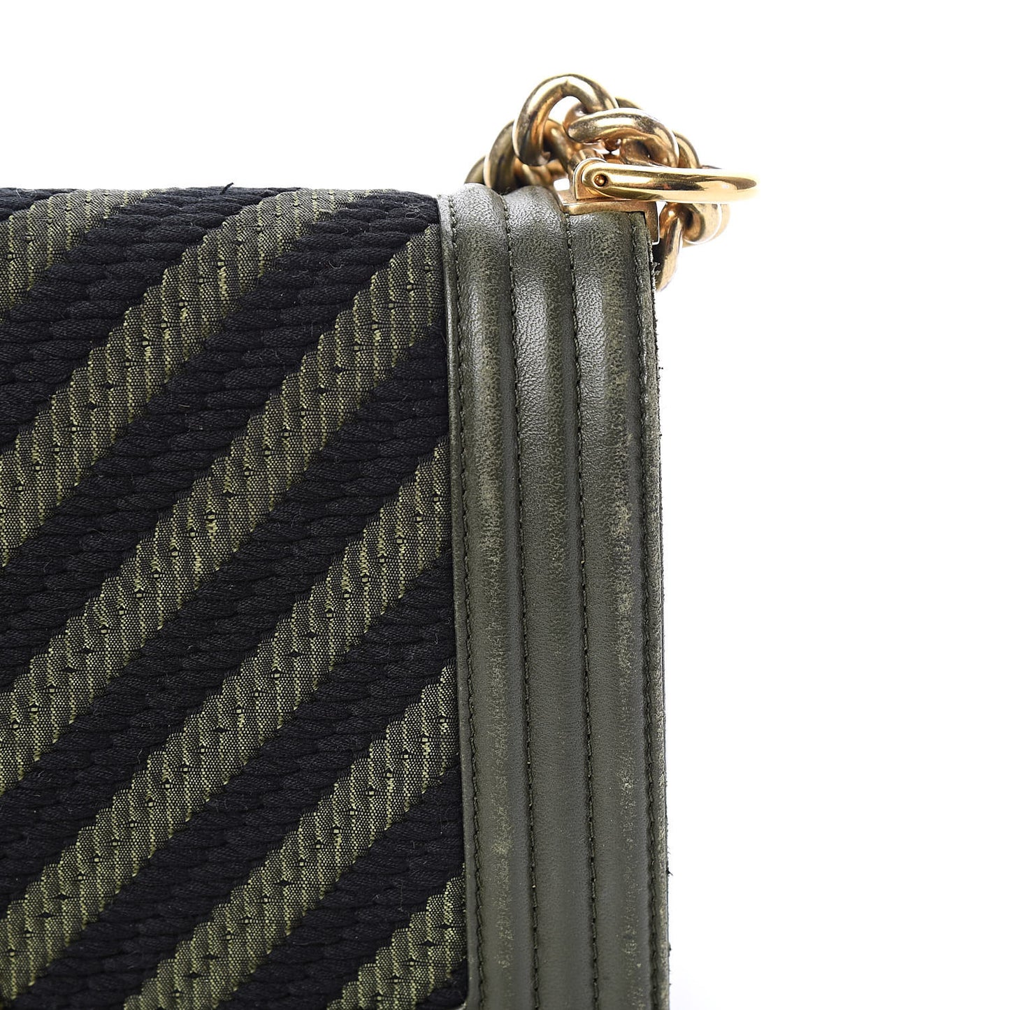 Fabric Chevron Braided Medium Boy Flap Black Dark Green