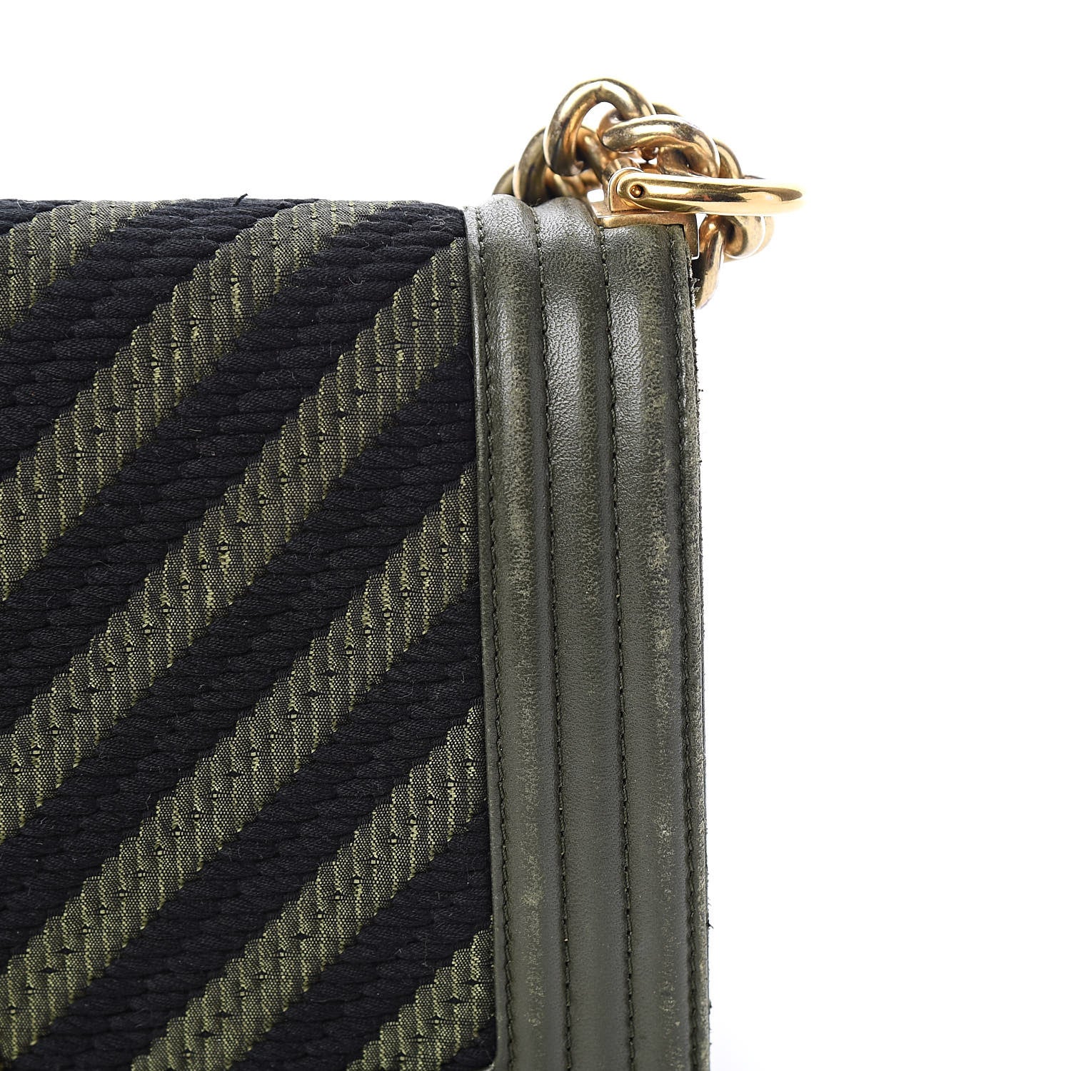 Chanel Fabric Chevron Braided Medium Boy Flap Black Dark Green 9 of 17