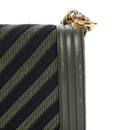 Chanel Fabric Chevron Braided Medium Boy Flap Black Dark Green 9 of 17