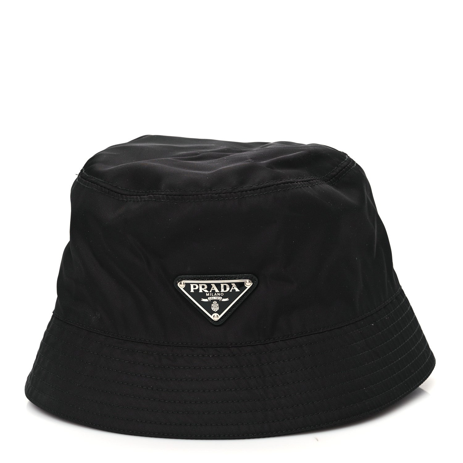Prada Re-Nylon Metal Triangle Logo Womens Bucket Hat M Black 3 of 8