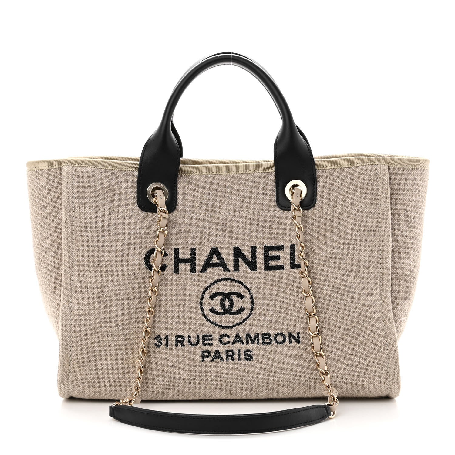 Chanel Mixed Fibers Small Deauville Tote Beige Black 3 of 11