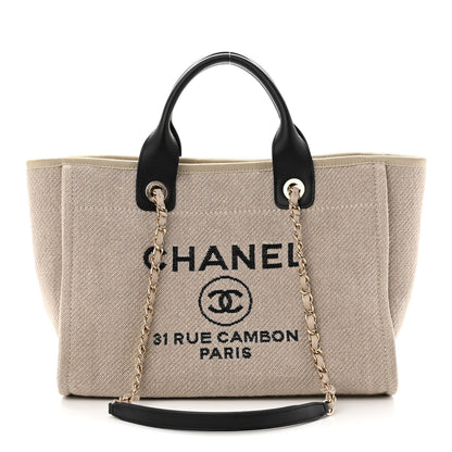 Chanel Mixed Fibers Small Deauville Tote Beige Black 3 of 11