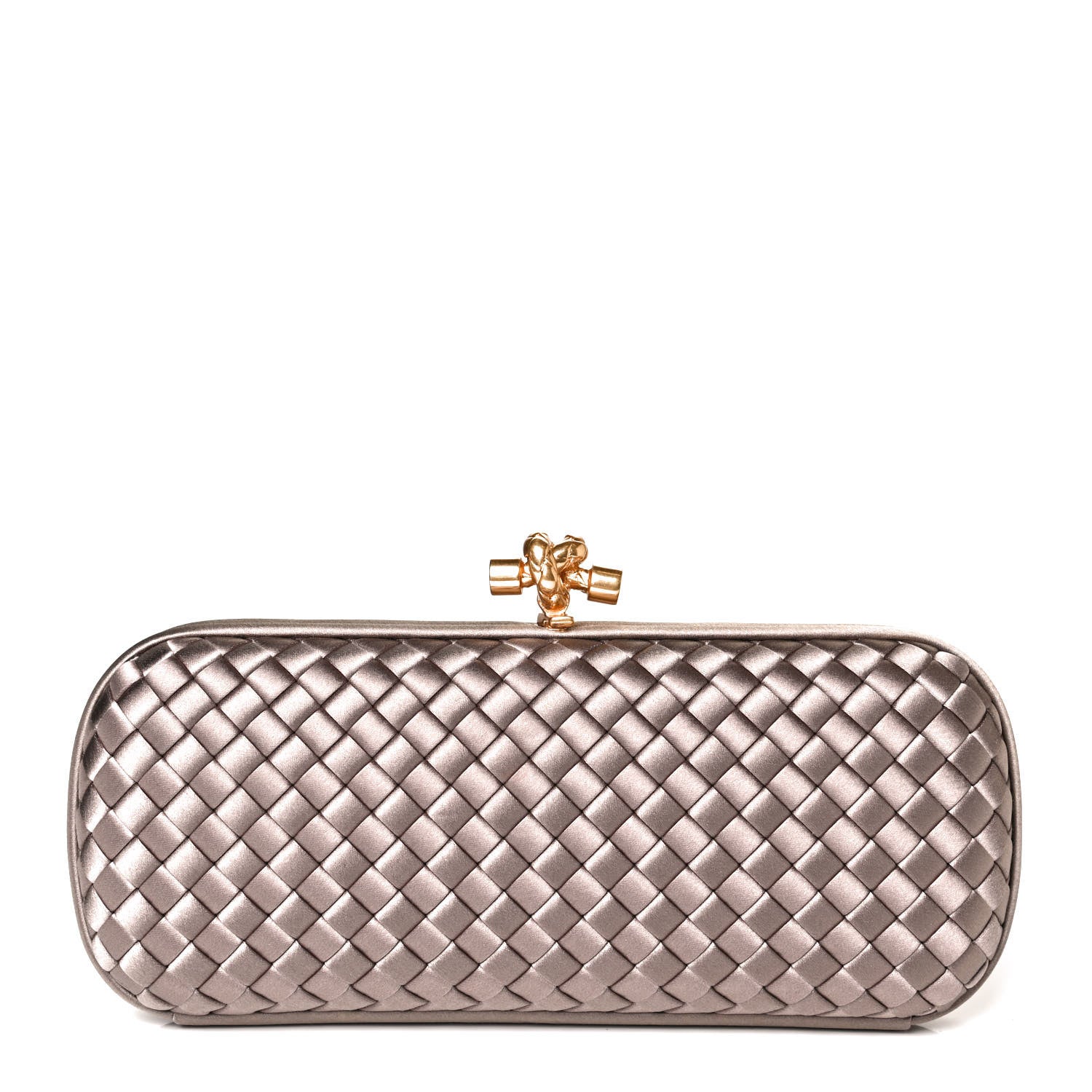 Bottega Veneta Satin Intreccio Impero Stretch Knot Clutch Limestone 1 of 7