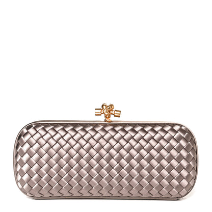 Bottega Veneta Satin Intreccio Impero Stretch Knot Clutch Limestone 1 of 7