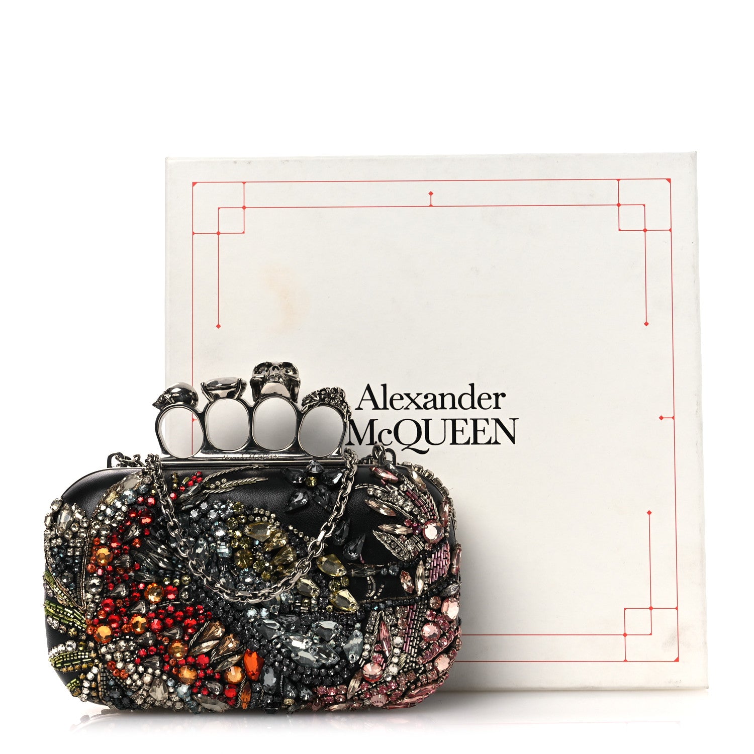 Alexander McQueen Nappa Crystal Embroidered Hieronymus Skull Knuckle Box Clutch Black Multicolor 10 of 10
