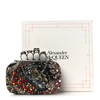 Alexander McQueen Nappa Crystal Embroidered Hieronymus Skull Knuckle Box Clutch Black Multicolor 10 of 10