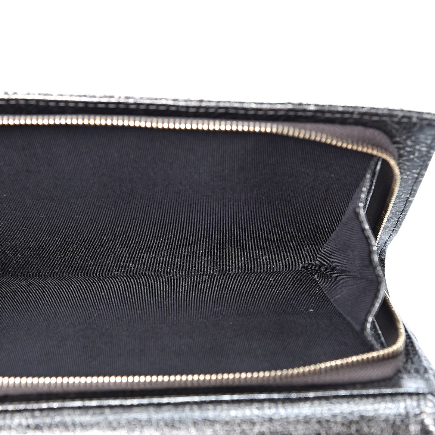 Cracked Metallic Calfskin Quilted Zip Away Chain Clutch Dark Silver