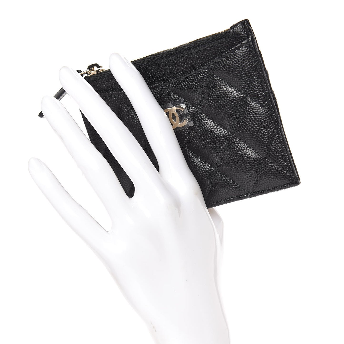 Caviar Quilted CC Zip Card Holder Black