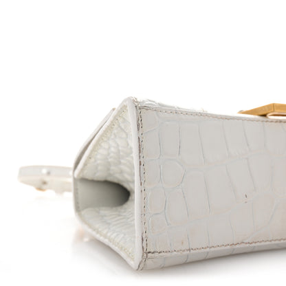 Balenciaga Shiny Calfskin Crocodile Embossed Hourglass Top Handle Bag XS White 9 of 10