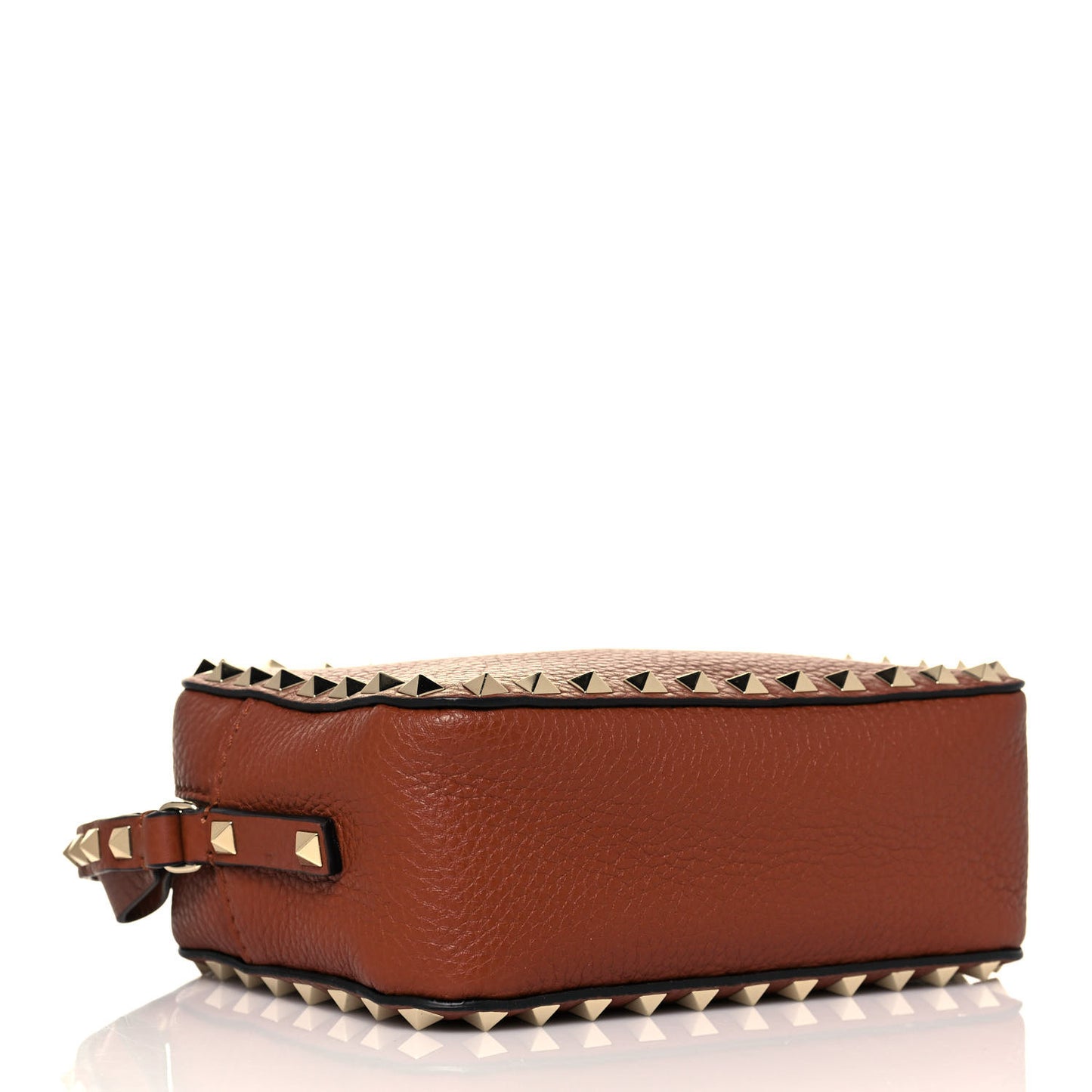 Pebbled Calfskin Rockstud Camera Crossbody Bag Tan
