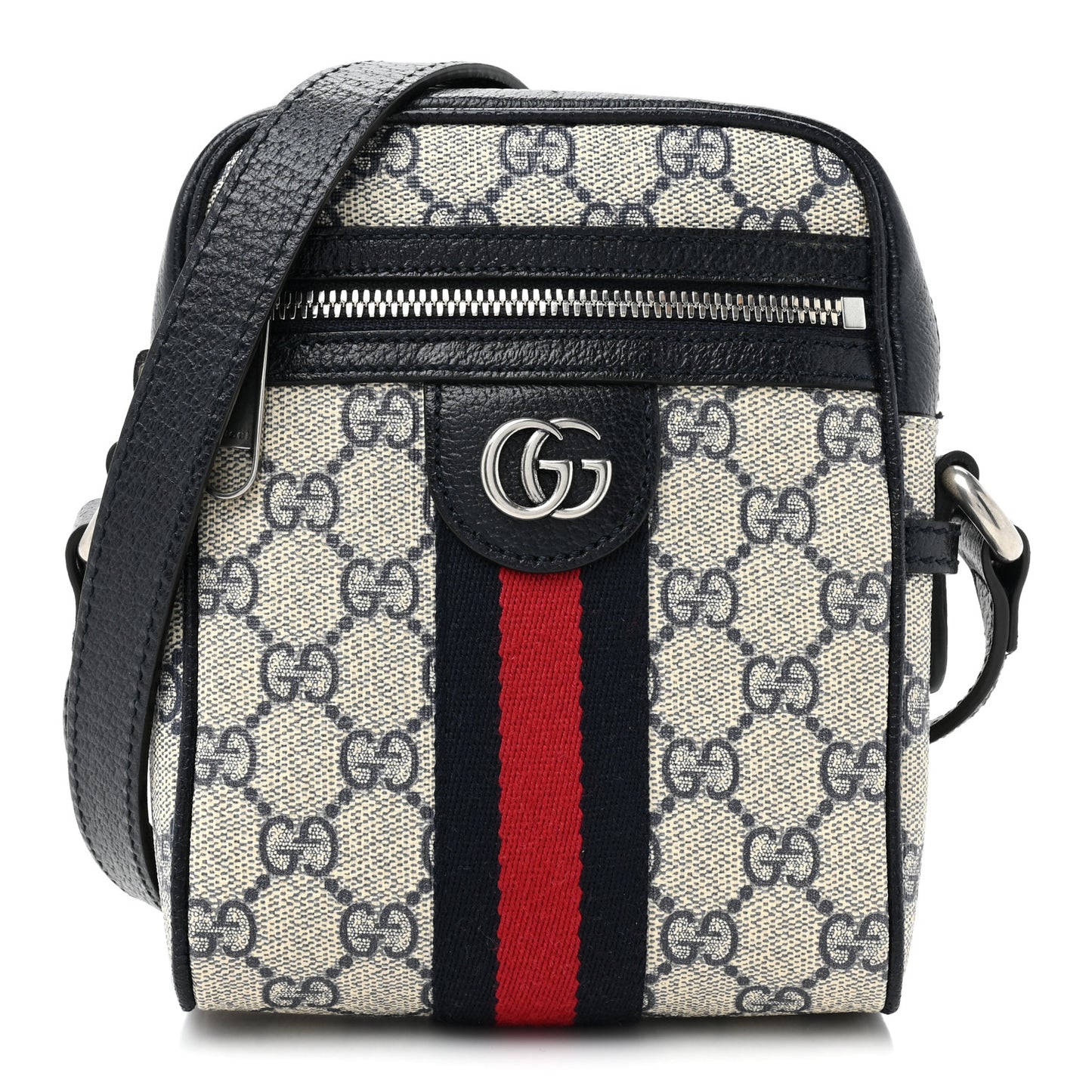 GG Supreme Monogram Textured Calfskin Web Mini Ophidia Messenger Beige Blue