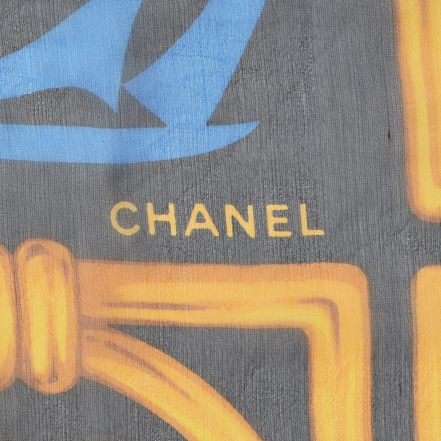 Chanel Silk Chiffon Sailboat Scarf Navy 4 of 6