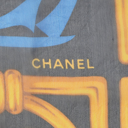 Chanel Silk Chiffon Sailboat Scarf Navy 4 of 6