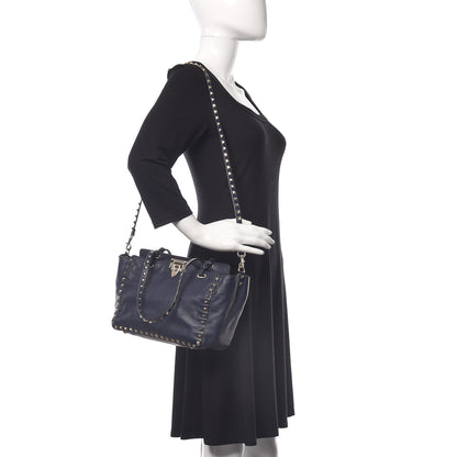 Valentino Garavani Vitello Small Rockstud Tote Marine 3 of 11