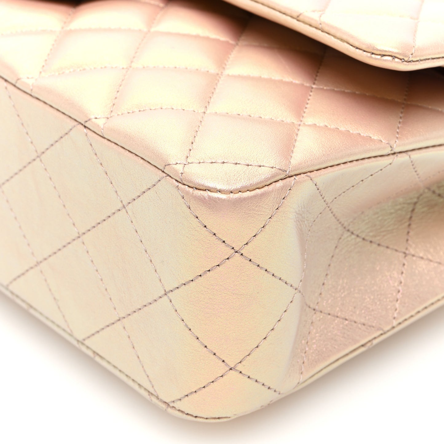 Iridescent Calfskin Quilted Medium Double Flap Pink