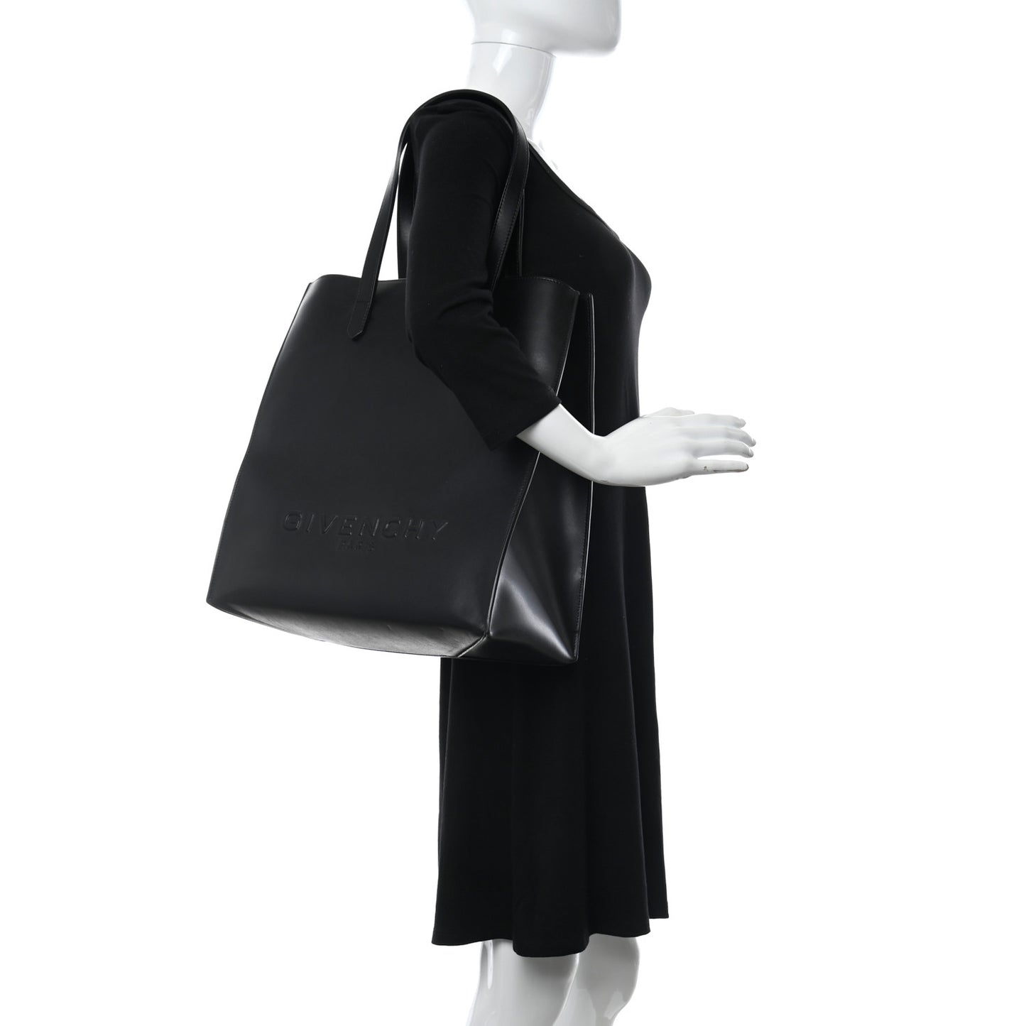 Calfskin Logo Debossed Medium Shopper Tote Black
