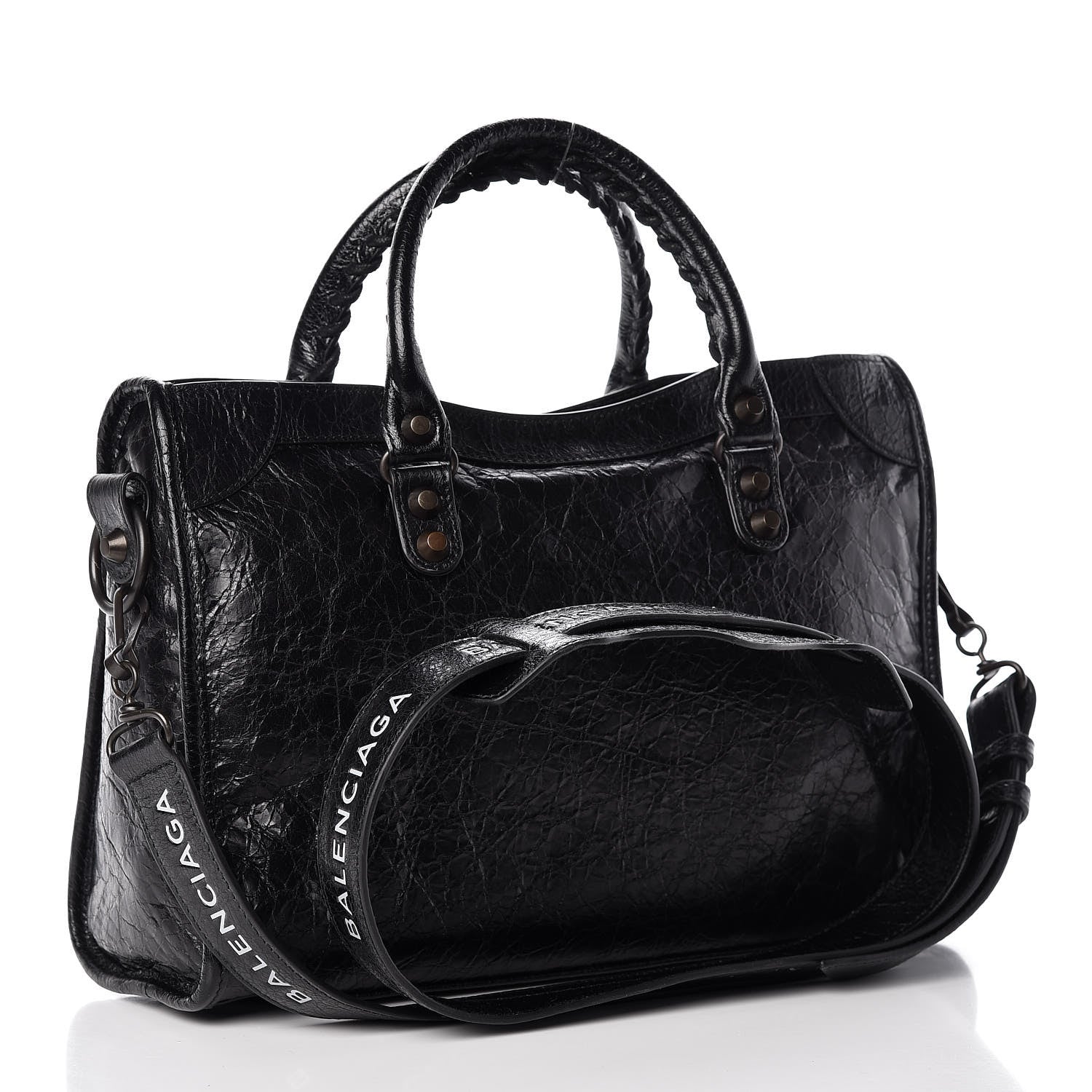 Balenciaga Agneau Classic Hardware S City Logo Strap Black White 3 of 7