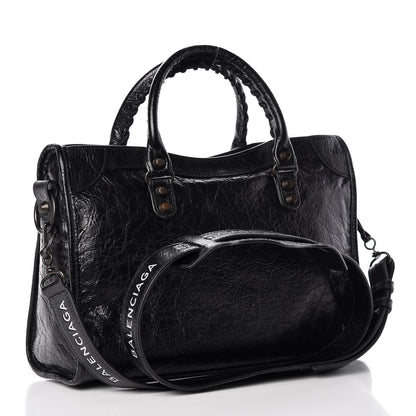 Balenciaga Agneau Classic Hardware S City Logo Strap Black White 3 of 7