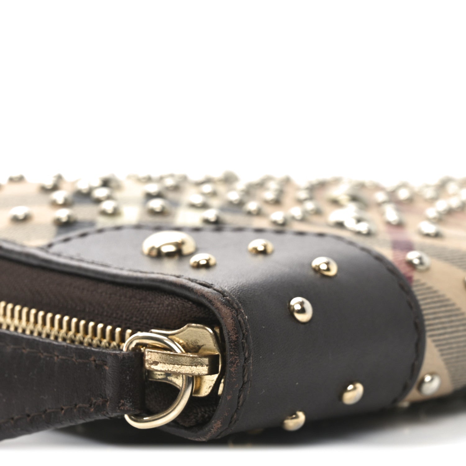 Burberry Studded Haymarket Check Large Zip Around Wallet Brown 8 of 9