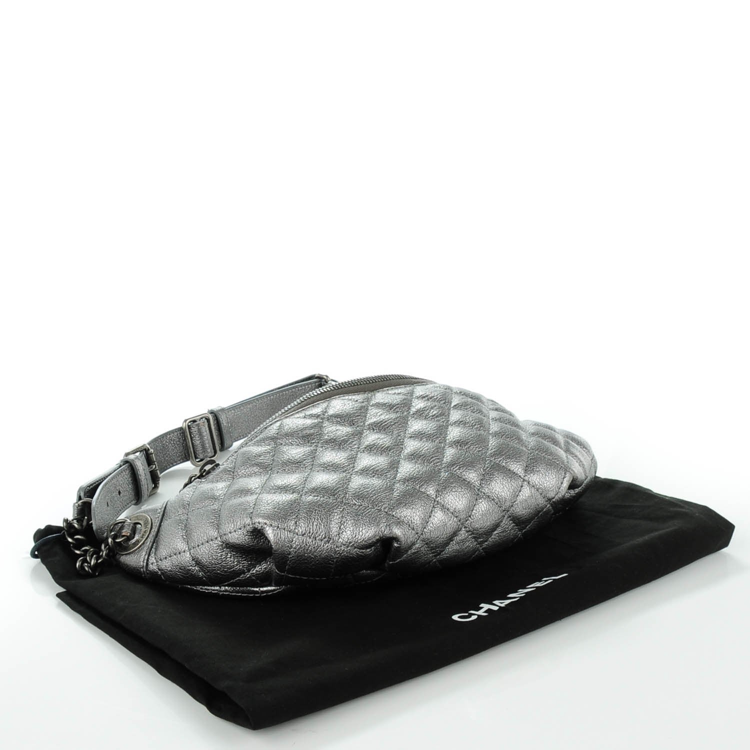 Chanel Metallic Goatskin Quilted Banane Waist Bag Fanny Pack Silver 4 of 7