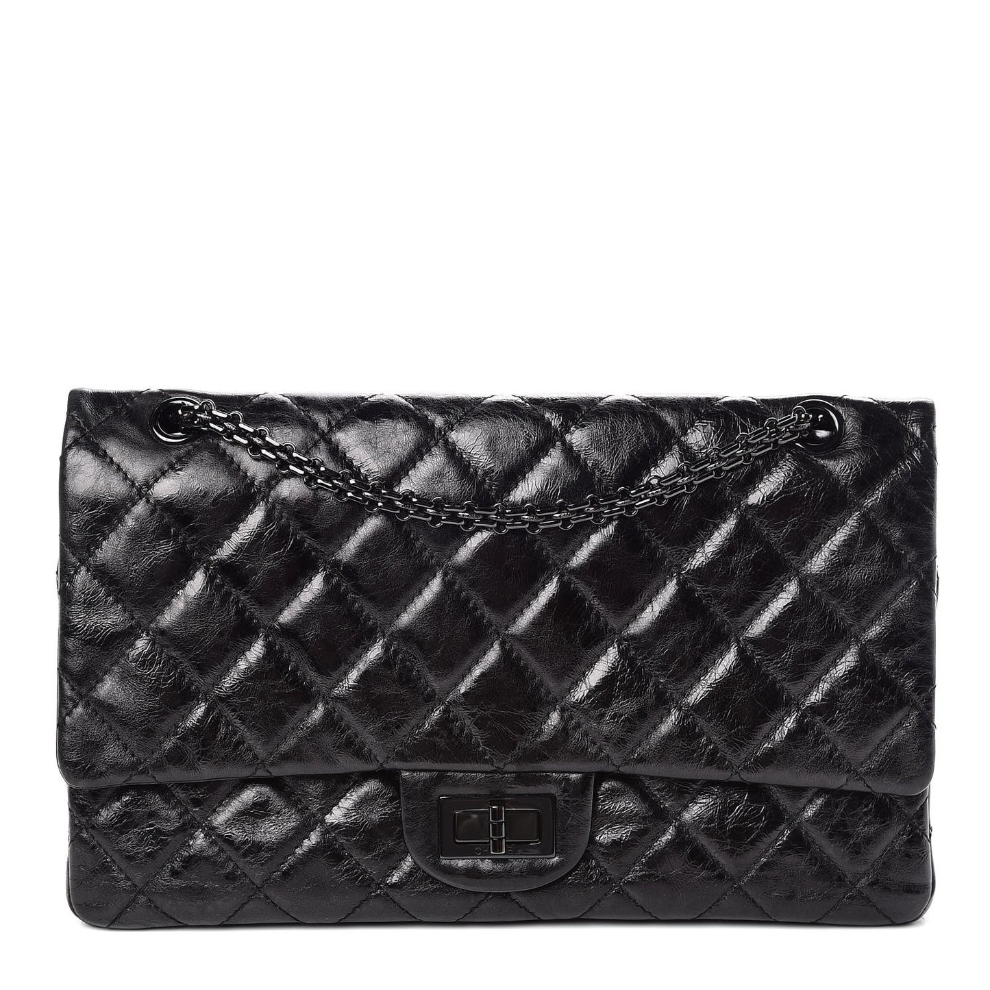 Glazed Aged Calfskin Quilted 2.55 Reissue 227 Flap So Black