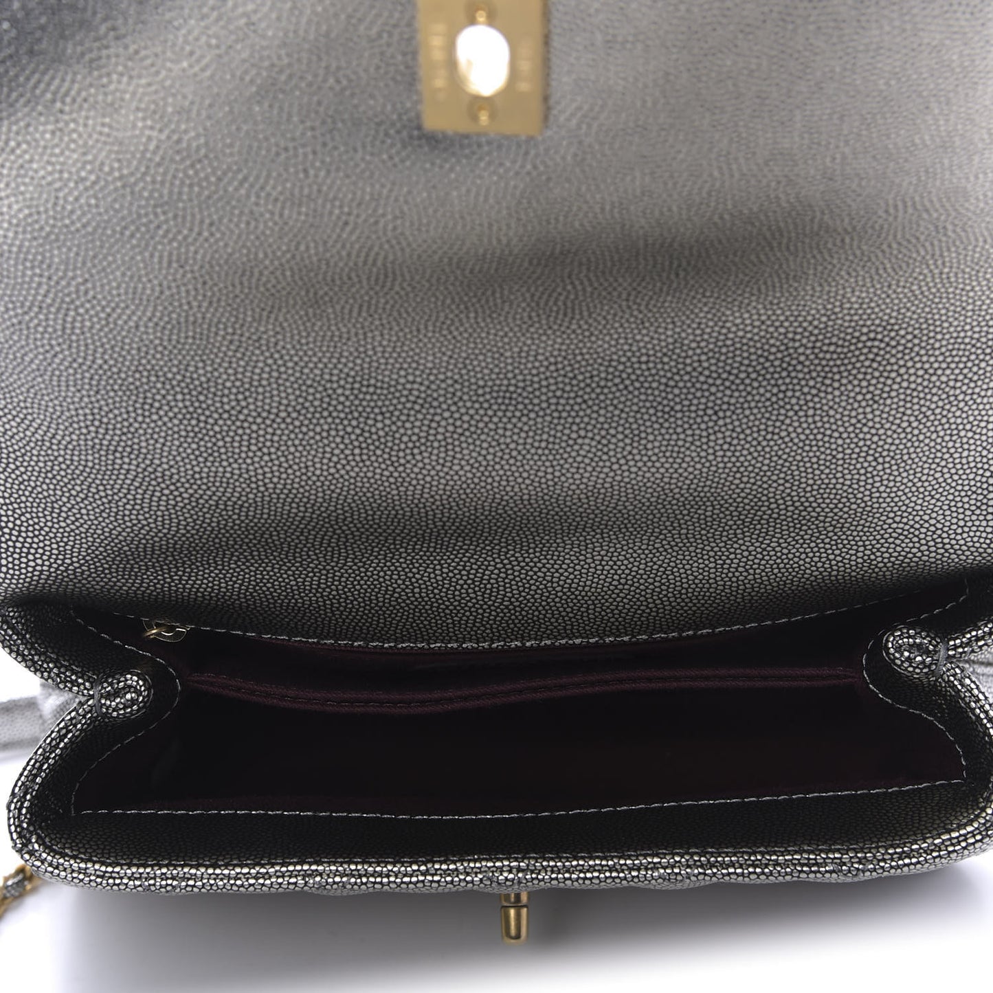 Metallic Caviar Quilted Mini Coco Handle Flap Silver