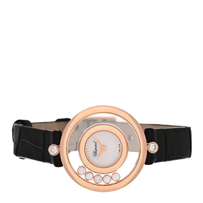 Chopard 18K Rose Gold Alligator 5 Diamond Mother of Pearl 25mm Happy Diamonds Quartz Watch 2 of 5