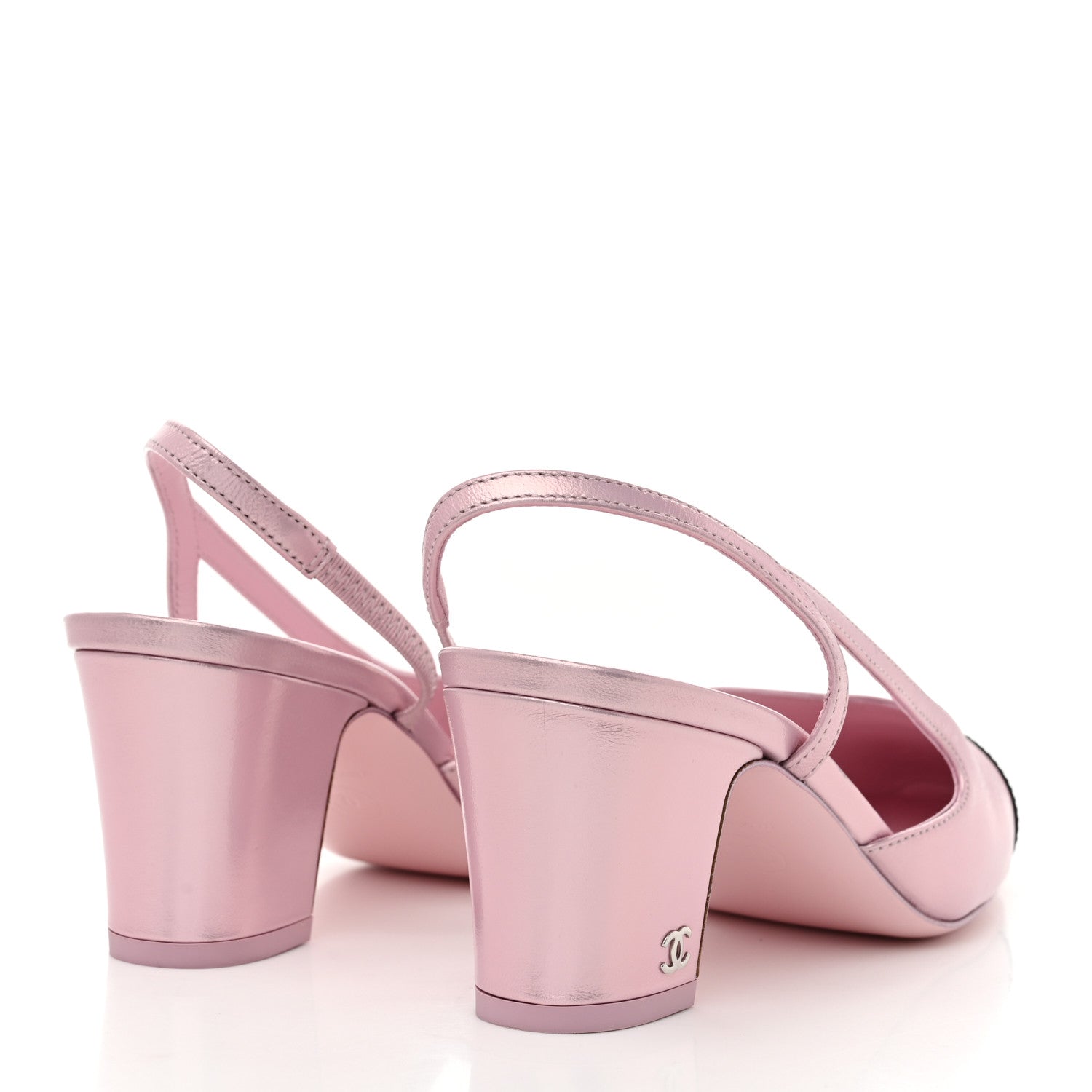 Chanel Laminated Lambskin Patent Cap Toe CC Slingback Pumps 37