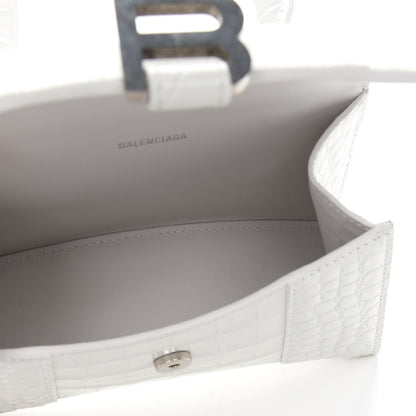 Balenciaga Shiny Calfskin Crocodile Embossed Hourglass Top Handle Bag XS White 5 of 10