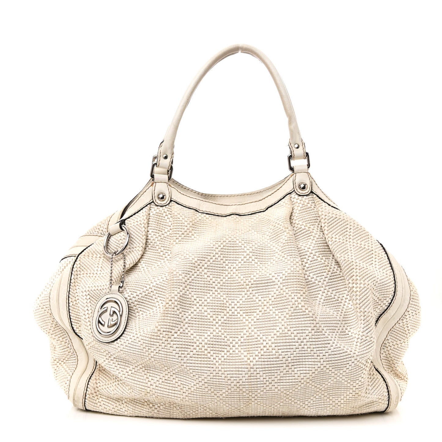 Woven Raffia Diamante Large Sukey Tote Off White