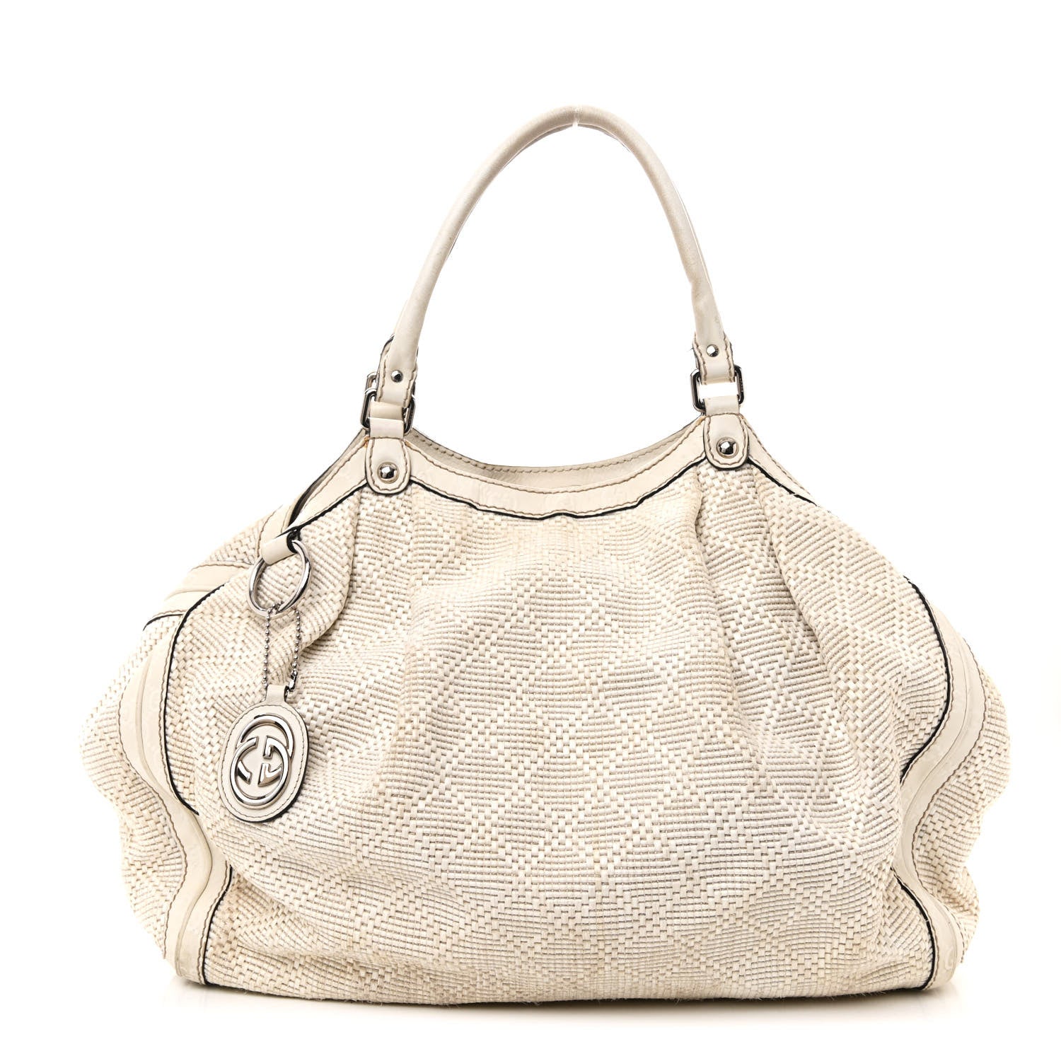 Gucci Woven Raffia Diamante Large Sukey Tote Off White 1 of 12