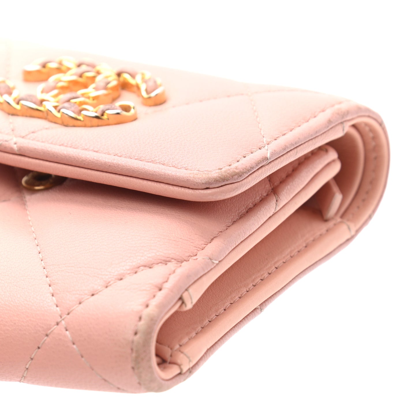 Quilted Chanel 19 Small Flap Wallet Beige