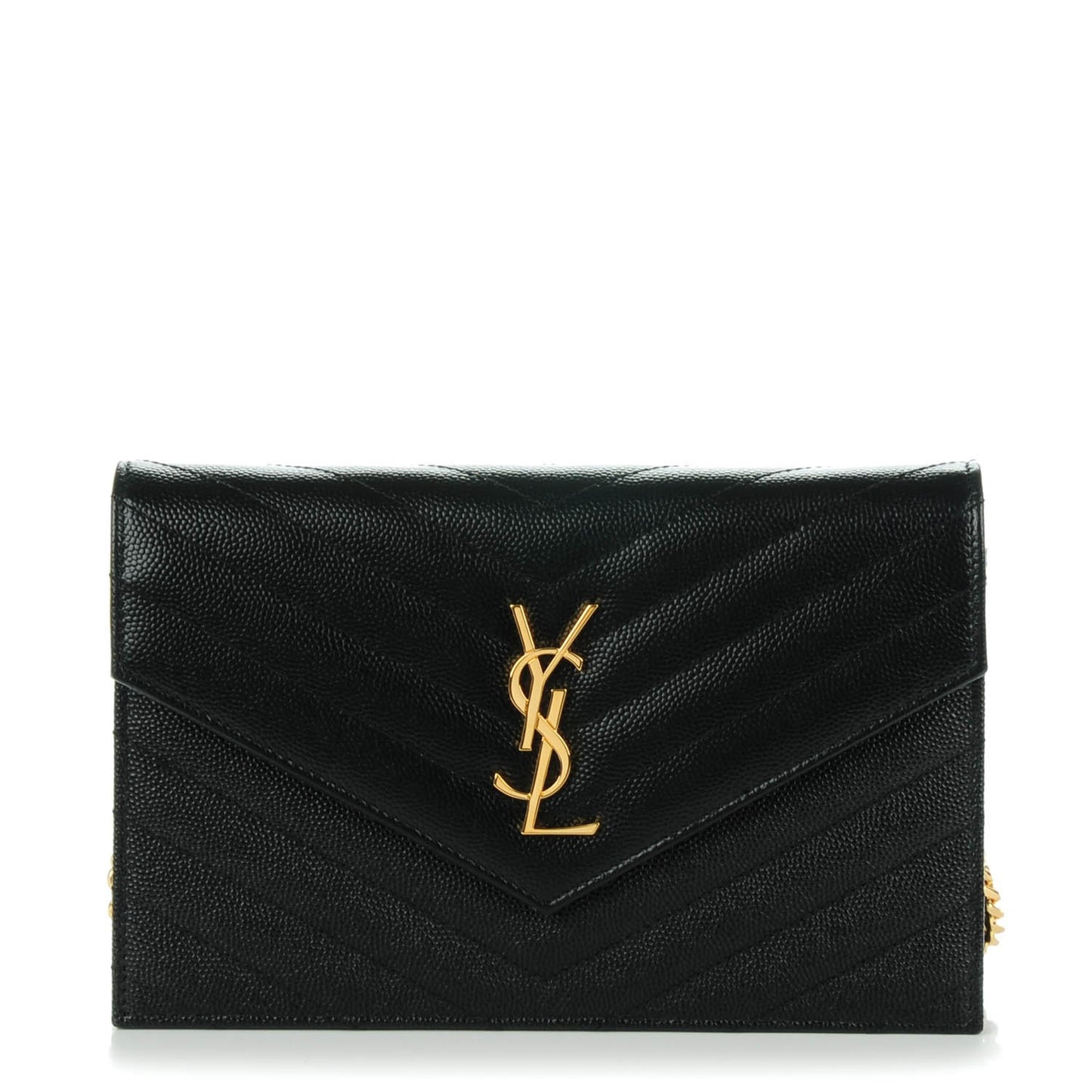 Grain De Poudre Matelasse Chevron Monogram Chain Wallet Black