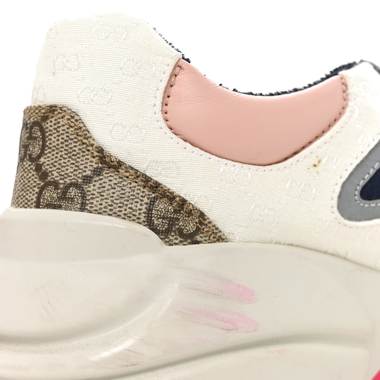 GG Supreme Monogram Mix Monogram Womens Rhyton Sneakers 39.5 London Blue Beige Pale Pink