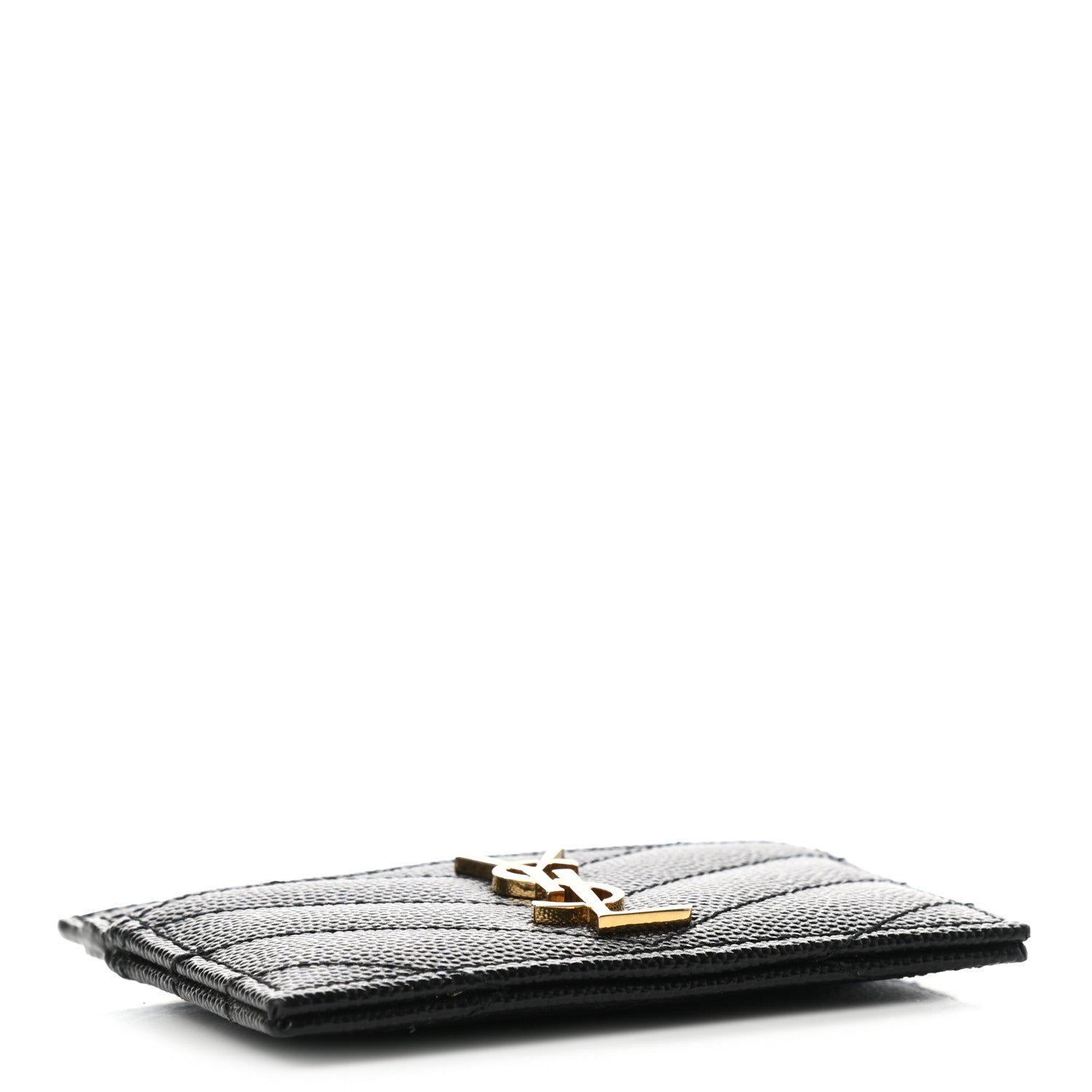 Saint Laurent Grain De Poudre Matelasse Chevron Monogram Credit Card Case Black 4 of 7