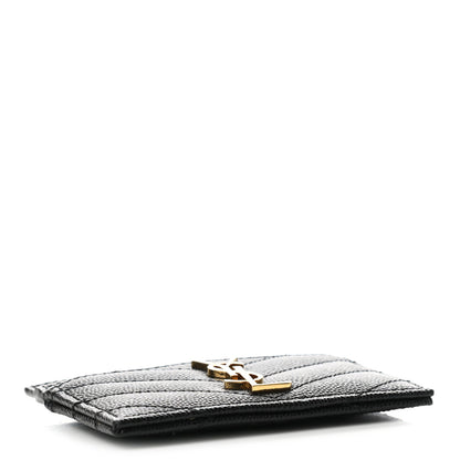 Saint Laurent Grain De Poudre Matelasse Chevron Monogram Credit Card Case Black 4 of 7