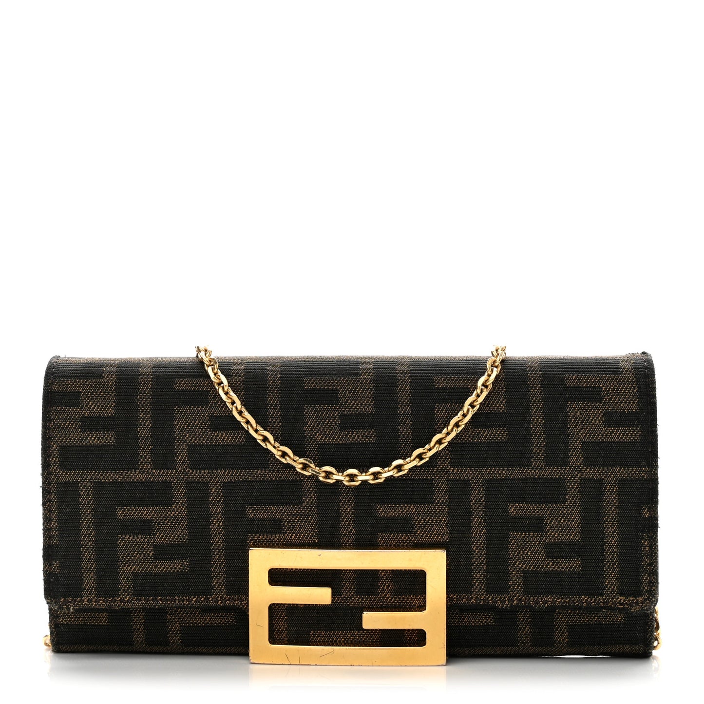 Fabric Jacquard FF 1974 Continental Wallet On Chain Tobacco Moro