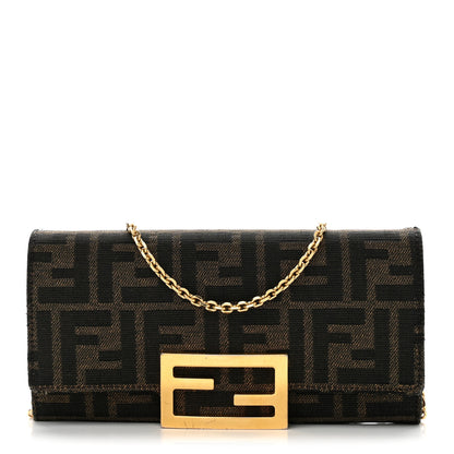 Fendi Fabric Jacquard FF 1974 Continental Wallet On Chain Tobacco Moro 1 of 11