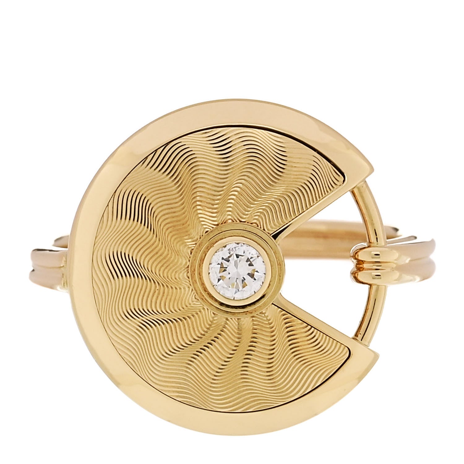 Cartier 18K Yellow Gold Diamond Guilloche Amulette de Cartier Ring 56 7.75 1 of 7