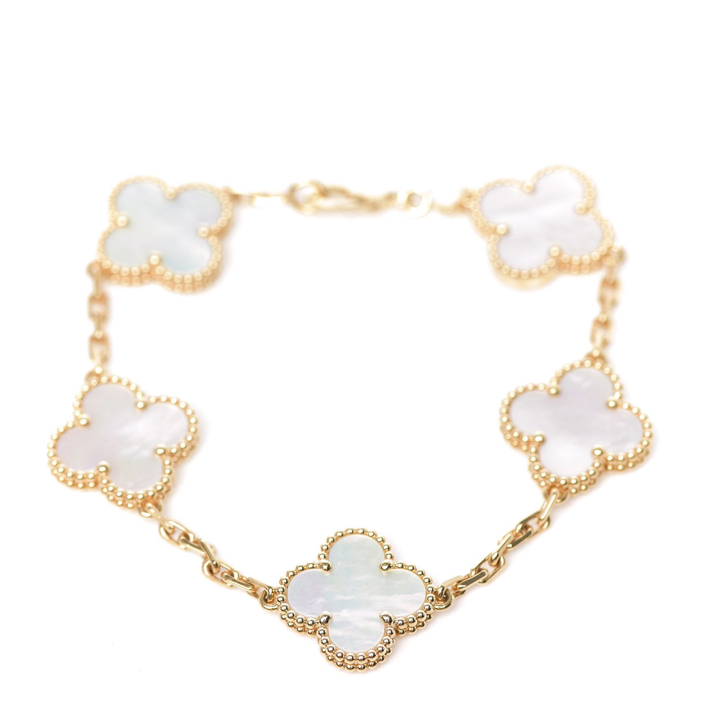 18K Yellow Gold Mother of Pearl 5 Motifs Vintage Alhambra Bracelet