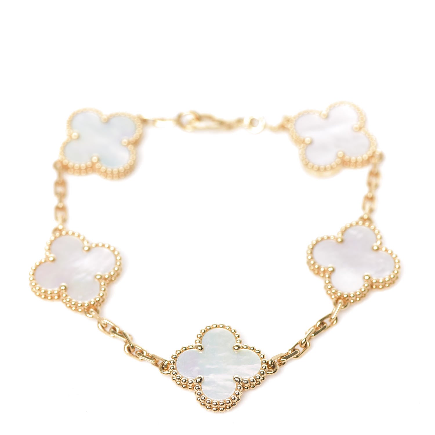 Van Cleef & Arpels 18K Yellow Gold Mother of Pearl 5 Motifs Vintage Alhambra Bracelet 1 of 5