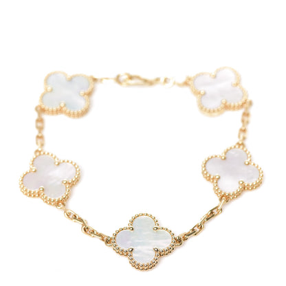 Van Cleef & Arpels 18K Yellow Gold Mother of Pearl 5 Motifs Vintage Alhambra Bracelet 1 of 5