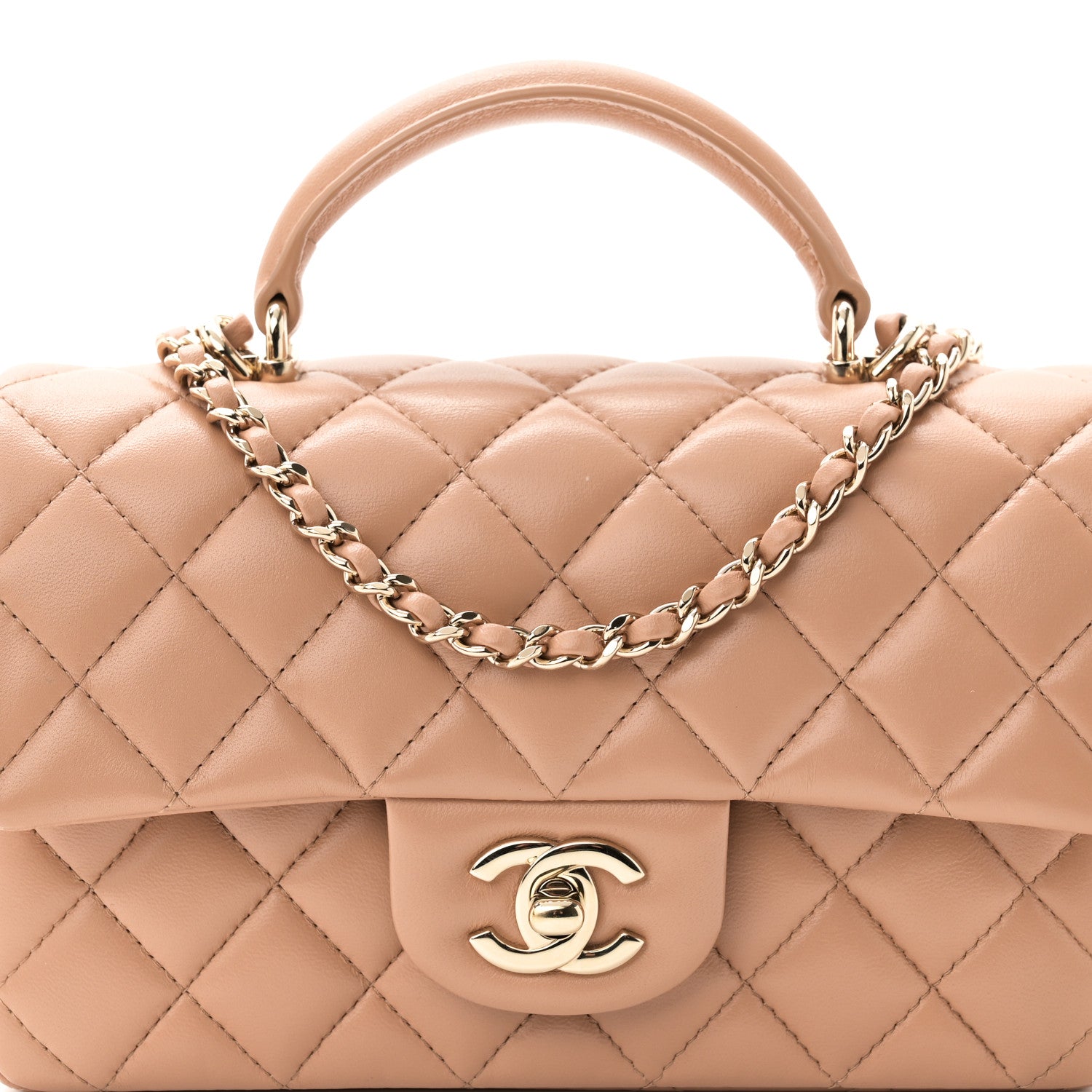 Chanel Lambskin Quilted Mini Top Handle Rectangular Flap Beige 8 of 11