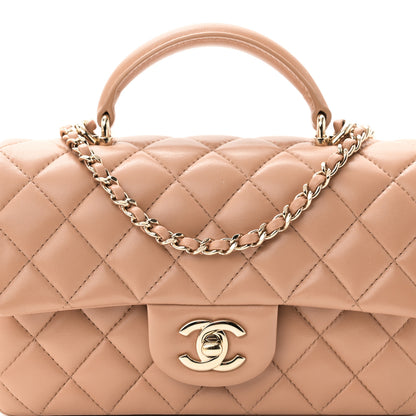 Chanel Lambskin Quilted Mini Top Handle Rectangular Flap Beige 8 of 11