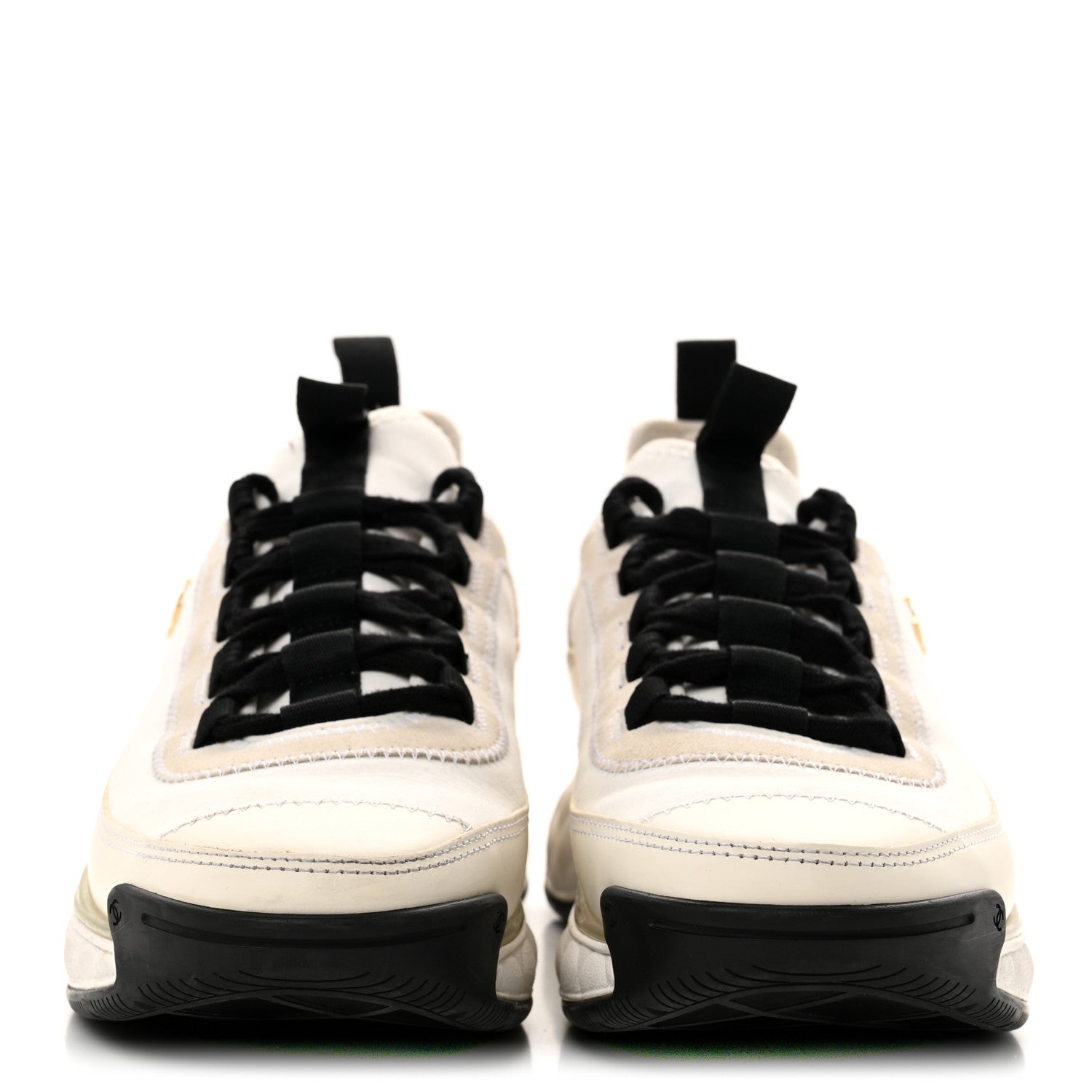 Chanel Velvet Calfskin Mixed Fibers CC Sneakers 39 Ivory Black 3 of 9