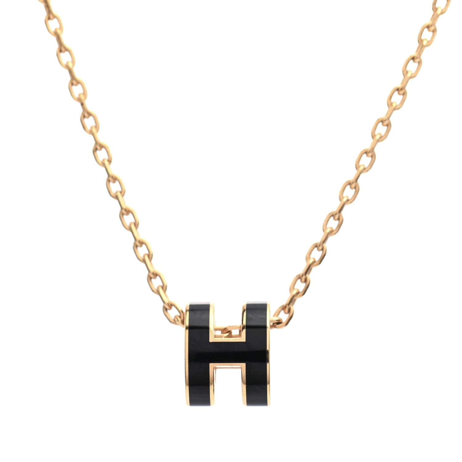 Hermes Lacquered Gold Mini Pop H Pendant Necklace Black 4 of 5