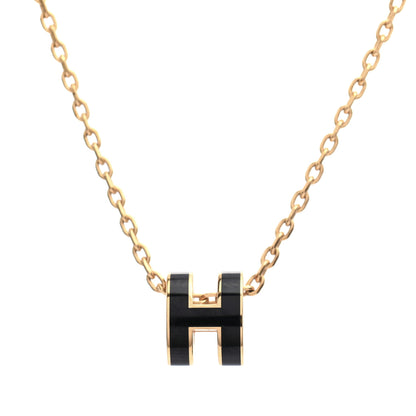 Hermes Lacquered Gold Mini Pop H Pendant Necklace Black 4 of 5