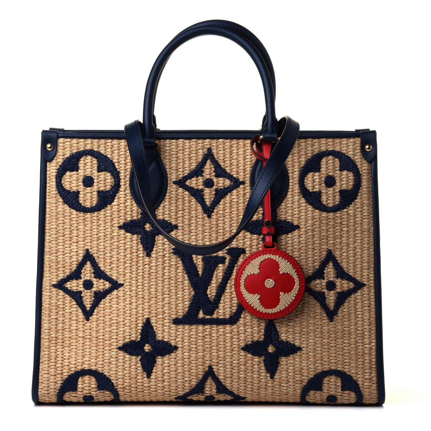 Louis Vuitton Raffia Calfskin Monogram Giant Onthego MM Blue 1 of 4